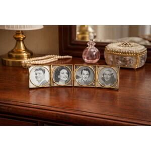 Vintage miniature Hollywood Glam MCM Folding Photo Frame Faux Pearl TCAA 1954